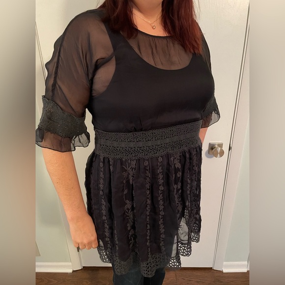 Johnny Was 4 Love and Liberty Sheer Embroidery Dress. XL. Washed Black. - Picture 1 of 4